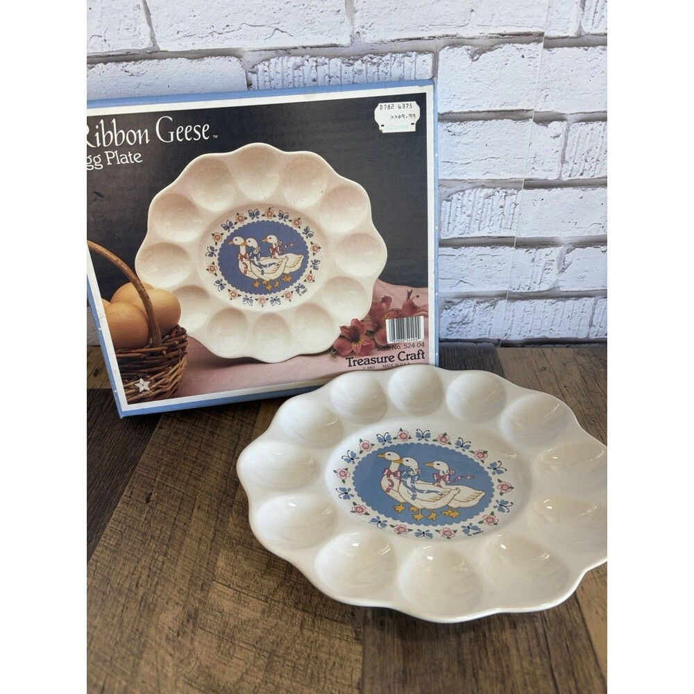 Treasure Craft Ribbon Geese Cottage Core Egg Platter |  MADE IN USA | Goose NEW